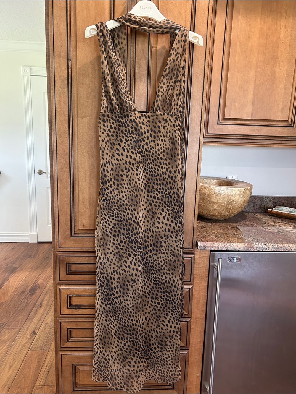 Zara Brown and Black Leopard-Print Halter Maxi Dress NWT
